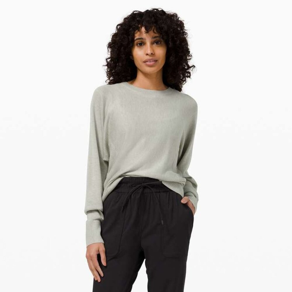 Lululemon Women's Cashlu Knit Pullover Sweater Heathered Green Fern Sz 8